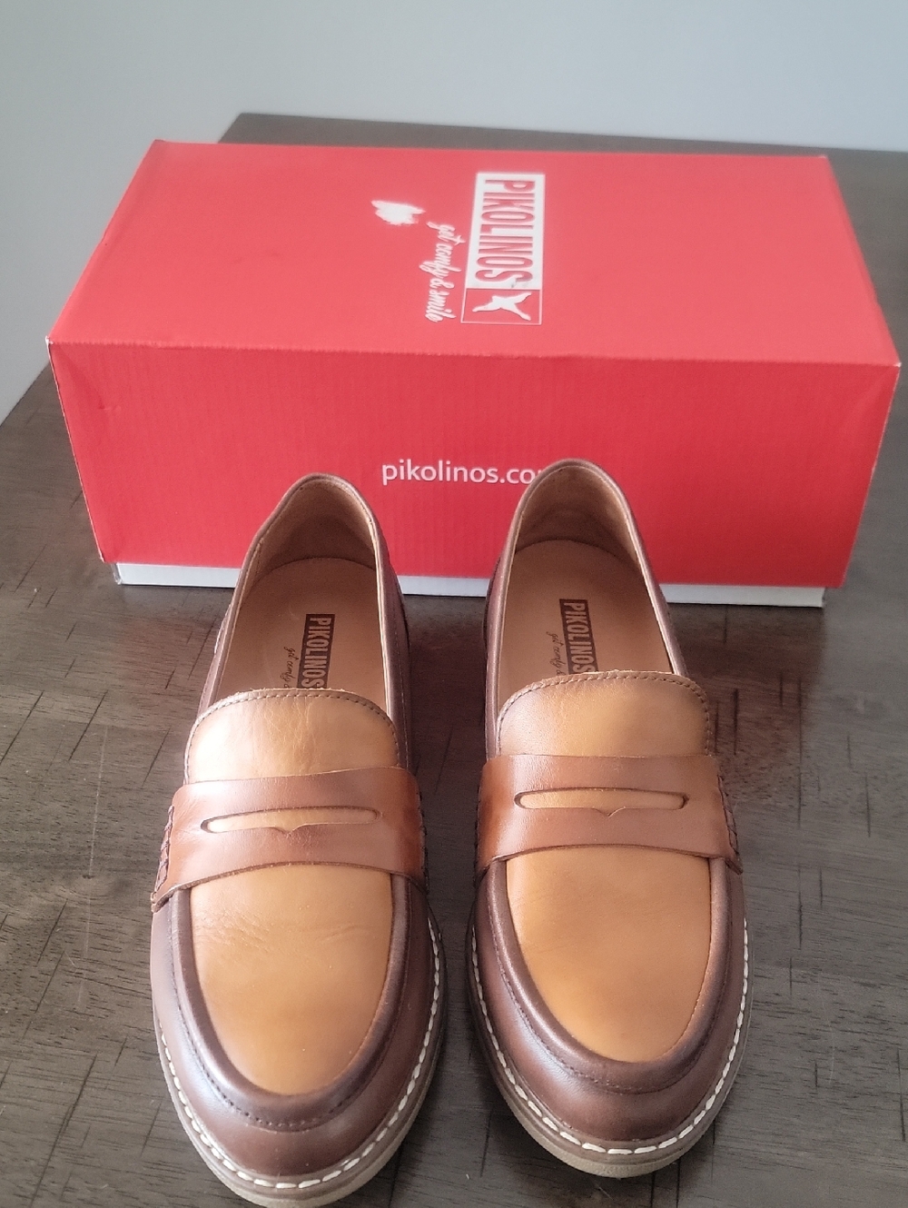 PIKOLINOS Two-Tone Brown Leather Penny Loafers